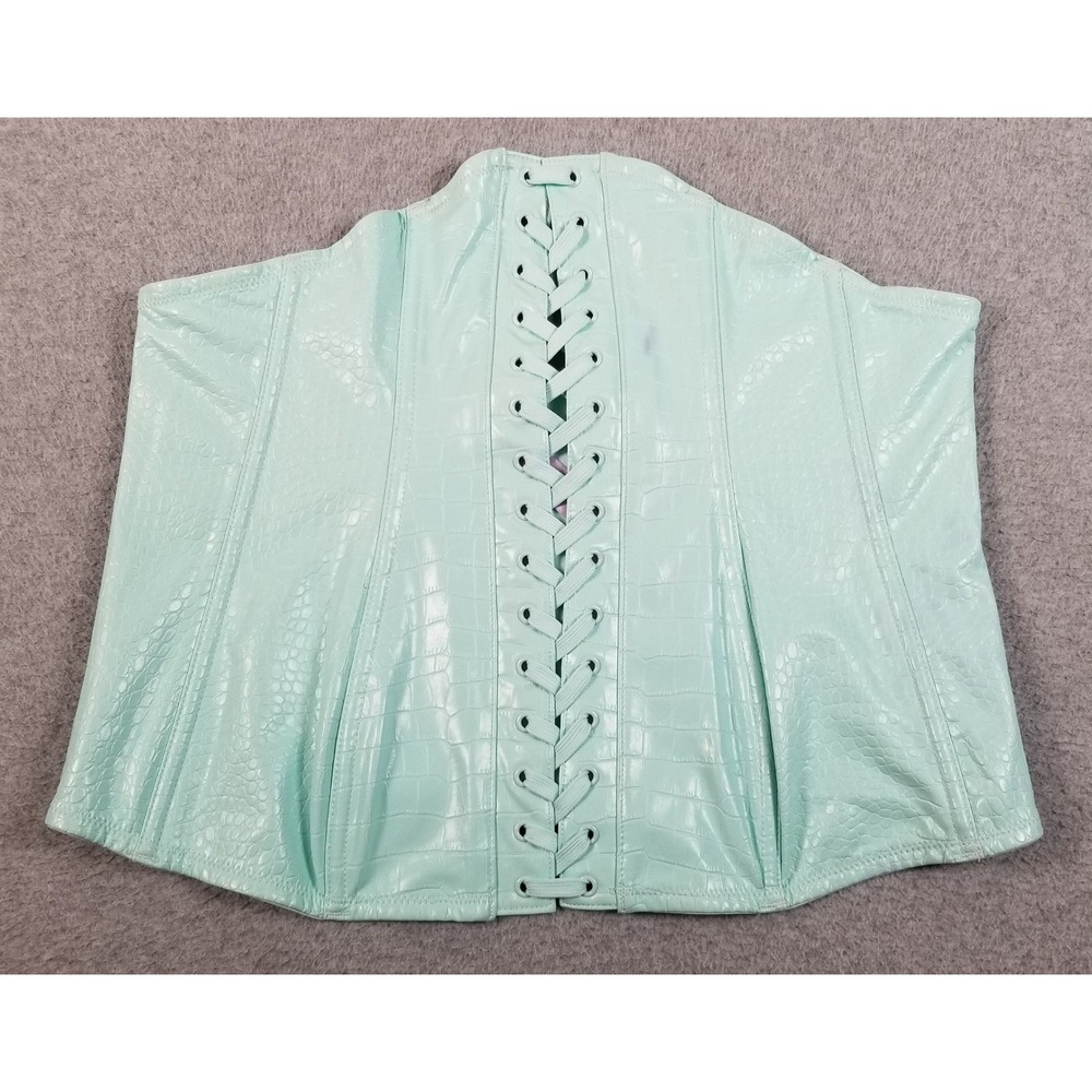 Savage X Fenty Corset Top Womens 1X Plus Mint Green Croc Faux Leather Bustier